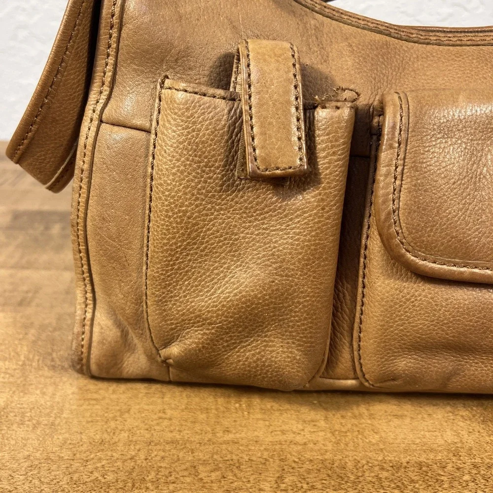 Vintage Fossil 1954 Genuine Leather Purse Shoulder Handbag Tan #75082